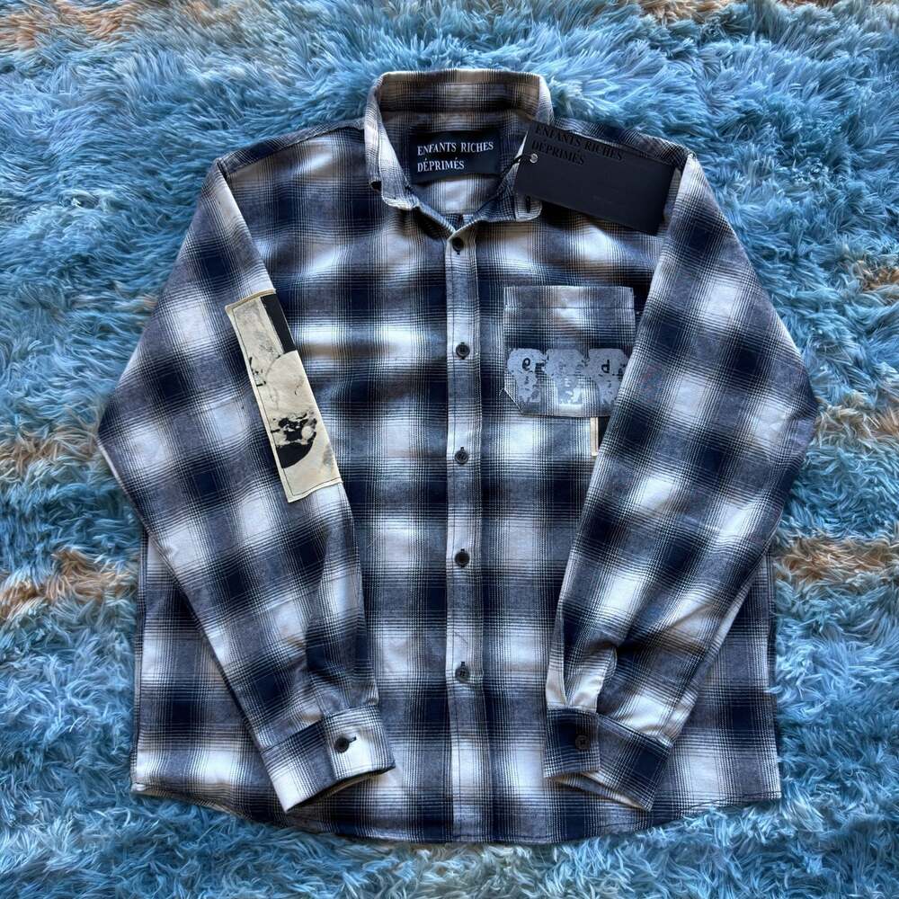 Enfants Riches Deprimes Black and White Plaid Patchwork Flannel Shirt